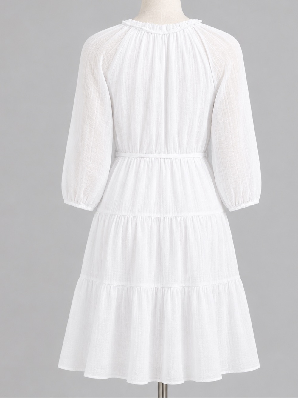 Calvin Klein White Tiered Tie Split V-Neck Midi Dress with Tie Waist - Picture 4 of 9